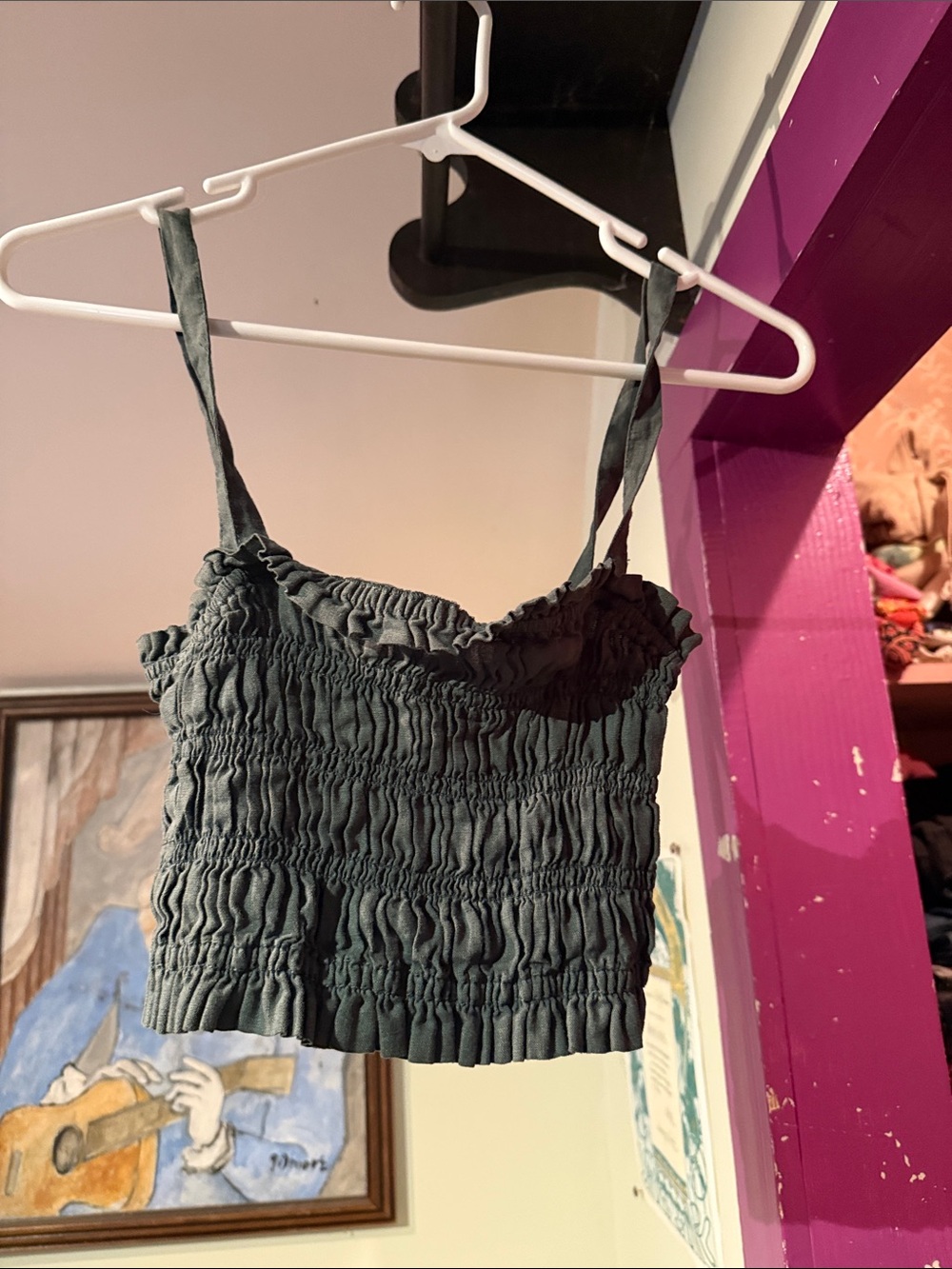 Smocked Olive Green Crop Tank Top - Women
